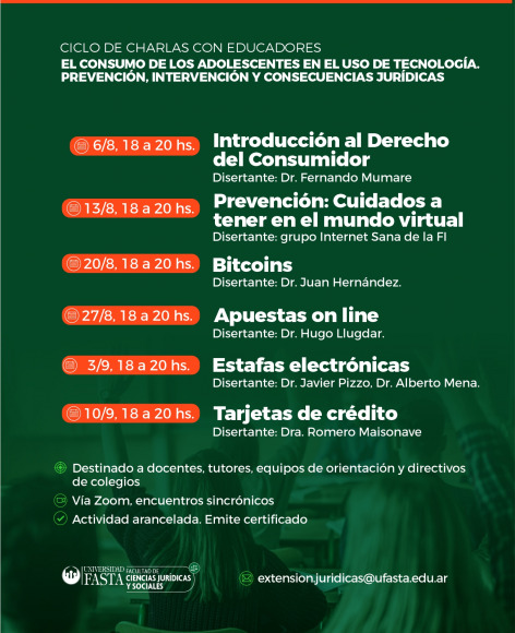 Ciclo de Charlas con Educadores. El consumo de los adolescentes en el uso de tecnología. Prevención, intervención y consecuencias jurídicas.